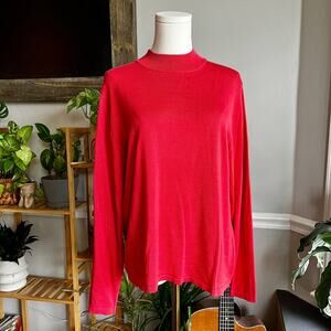 Vintage 90s Salmon Mockneck Silk Cotton Long Sleeve Blouse Size XL